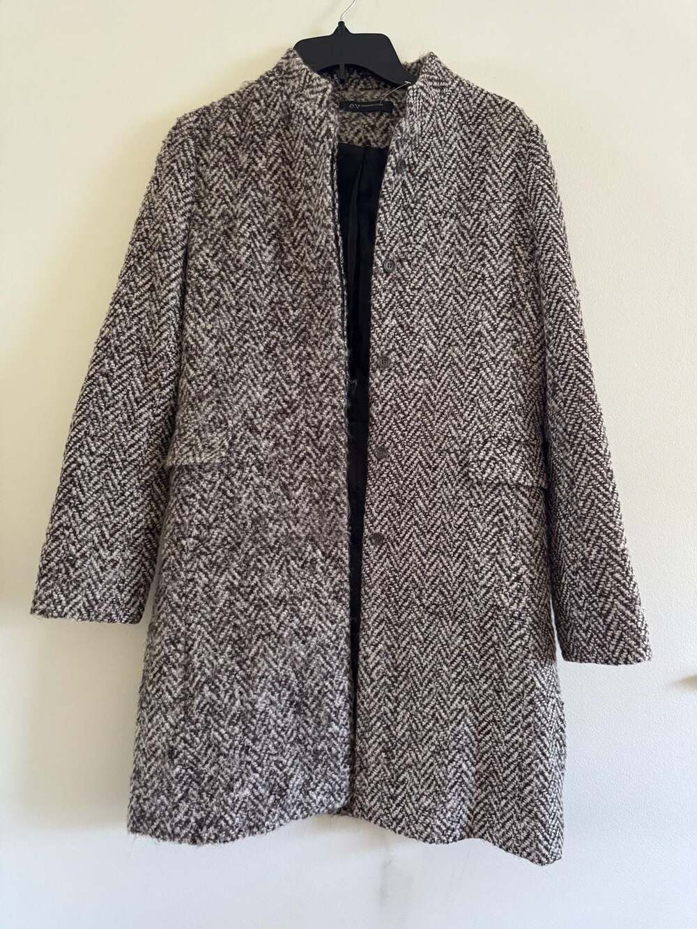 Evlaim Collection Brown And White Herringbone Winter Wool Coat Jacket